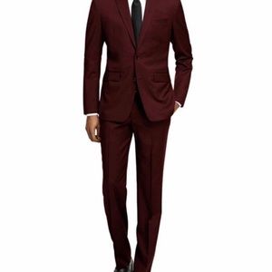 Slim Fit Two Button Burgundy-Maroon Suit with Vest